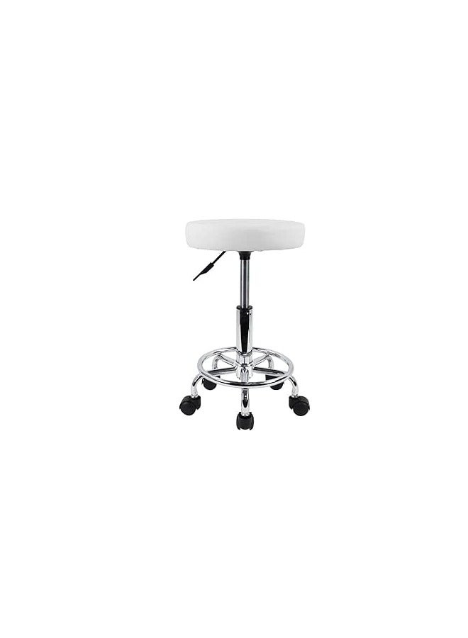 Swivel Chair PU Leather Swivel Chair with Footrest Height Adjustable for Spa, Salon, Tattoo, Work, Office, Massage, Small Task Chair (White) - Image 1
