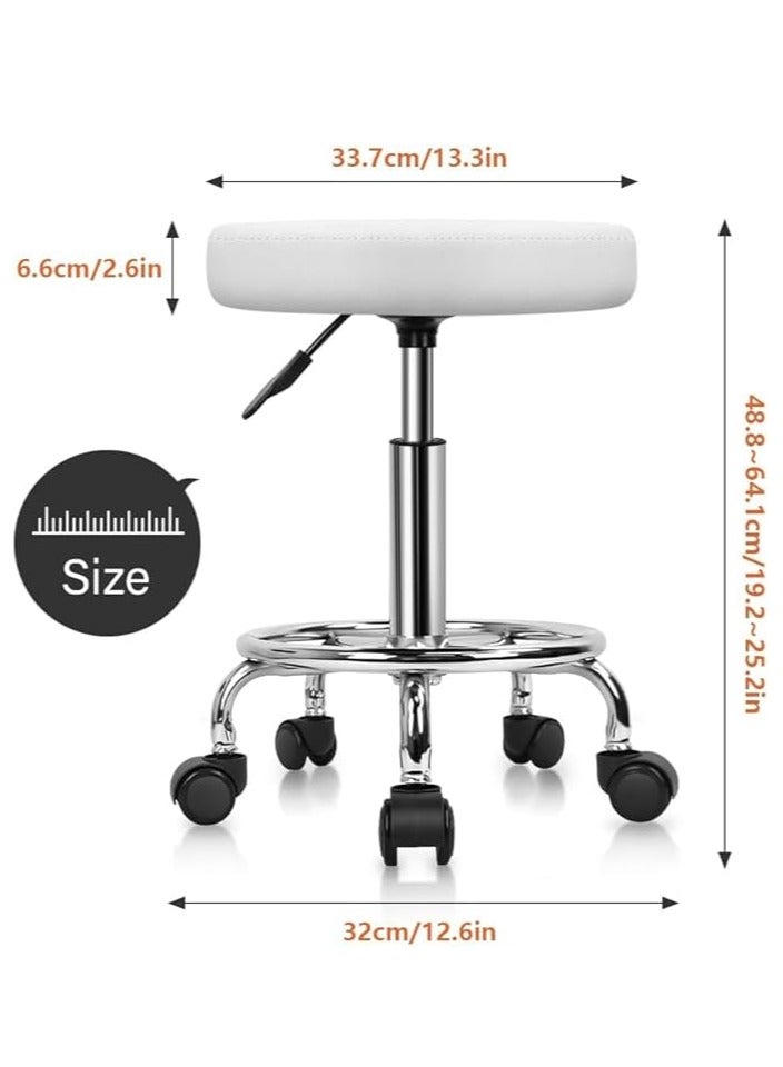 Swivel Chair PU Leather Swivel Chair with Footrest Height Adjustable for Spa, Salon, Tattoo, Work, Office, Massage, Small Task Chair (White) - Image 2