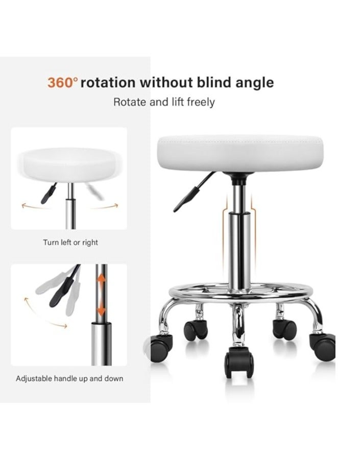 Swivel Chair PU Leather Swivel Chair with Footrest Height Adjustable for Spa, Salon, Tattoo, Work, Office, Massage, Small Task Chair (White) - Image 3