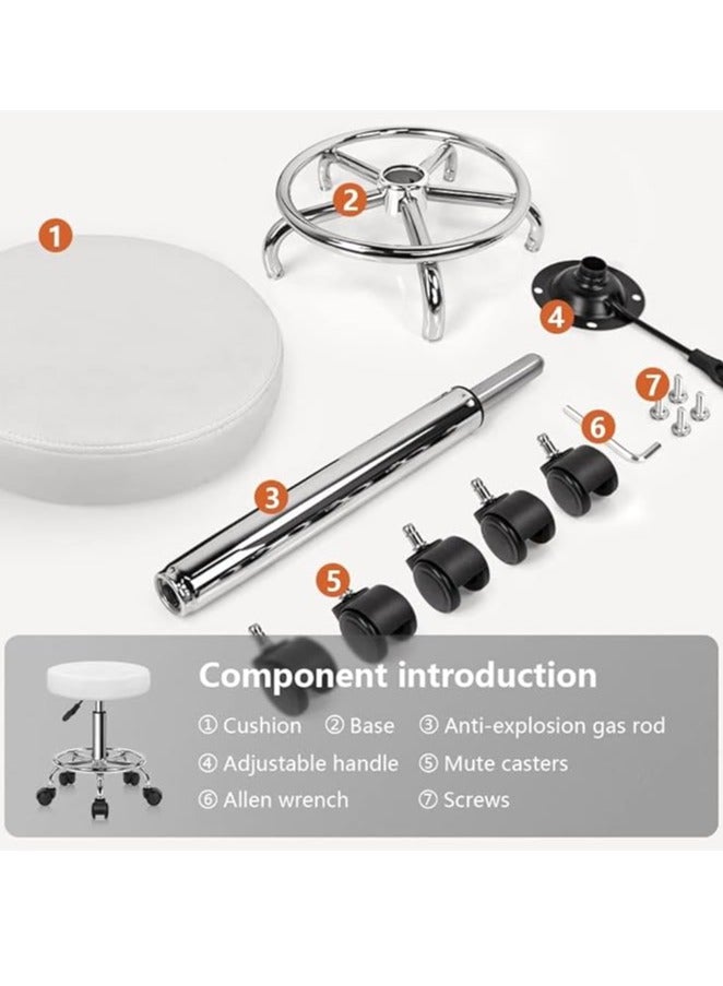 Swivel Chair PU Leather Swivel Chair with Footrest Height Adjustable for Spa, Salon, Tattoo, Work, Office, Massage, Small Task Chair (White) - Image 5