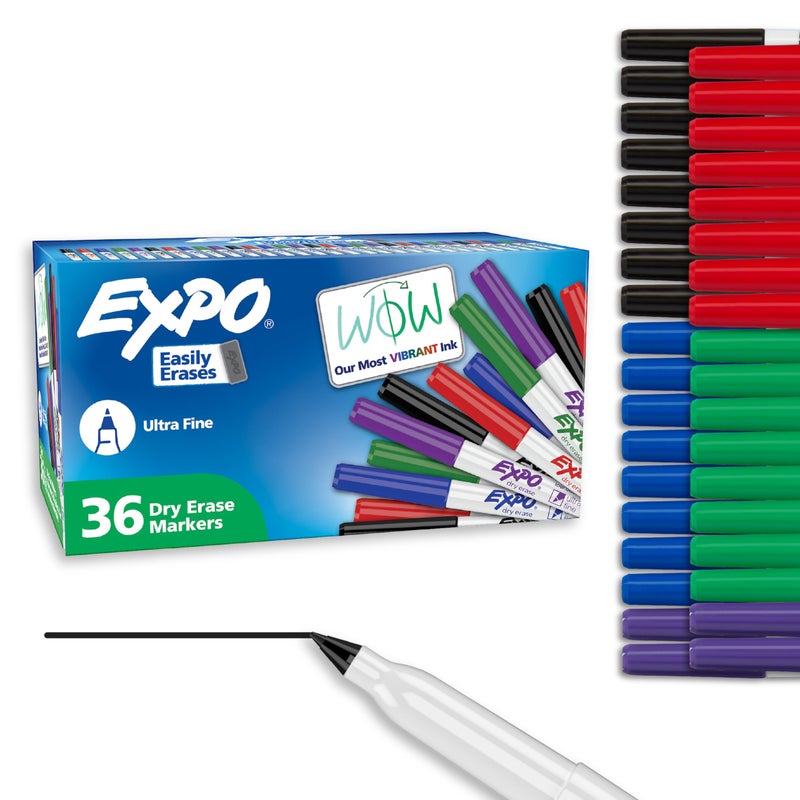 EXPO Dry Erase Markers, Low Odor Ink, Ultra Fine Tip, 36 Count - For Whiteboards, Home, Office Essentials, School, Teacher Supplies - Image 1