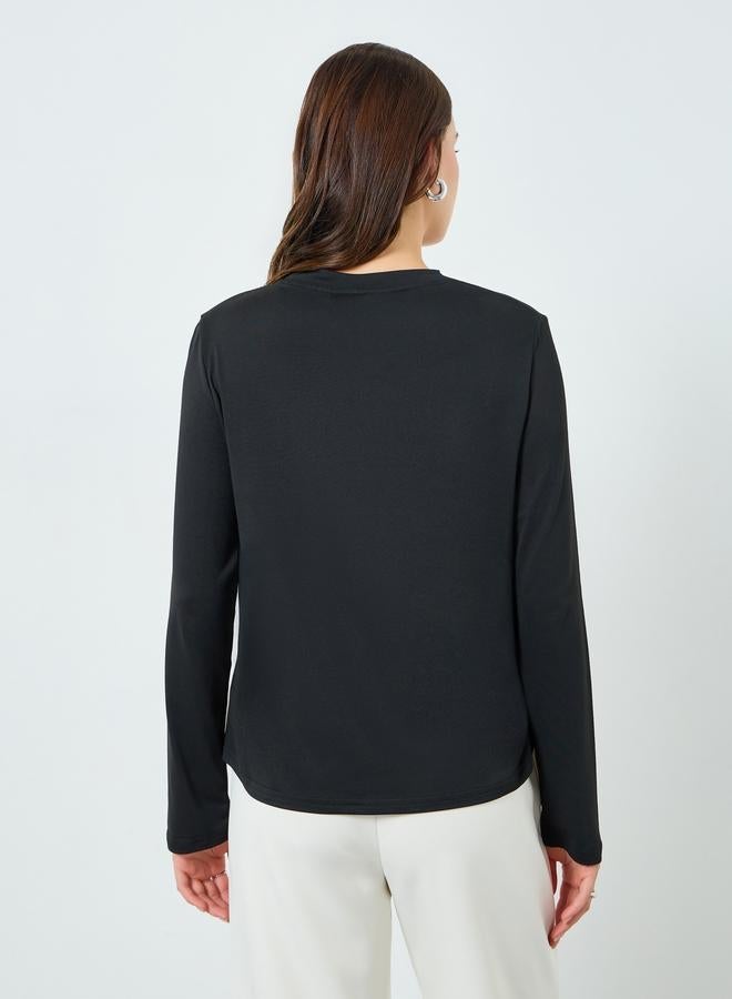 Styli Women Black Embellished Long Sleeve T-Shirt - Image 4