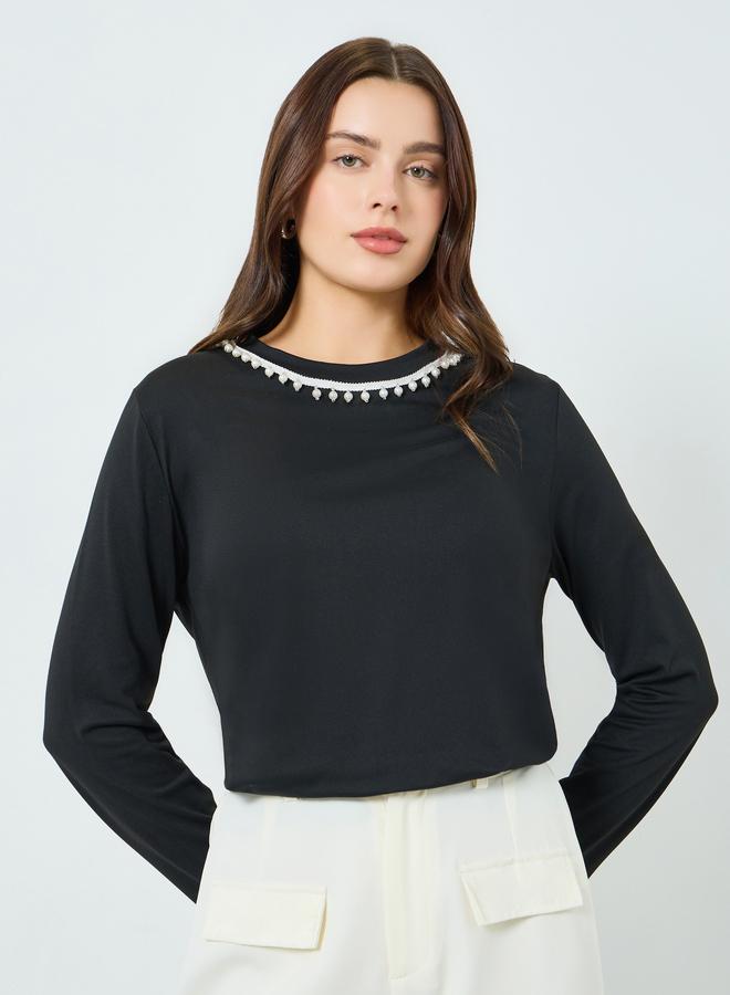 Styli Women Black Embellished Long Sleeve T-Shirt - Image 5