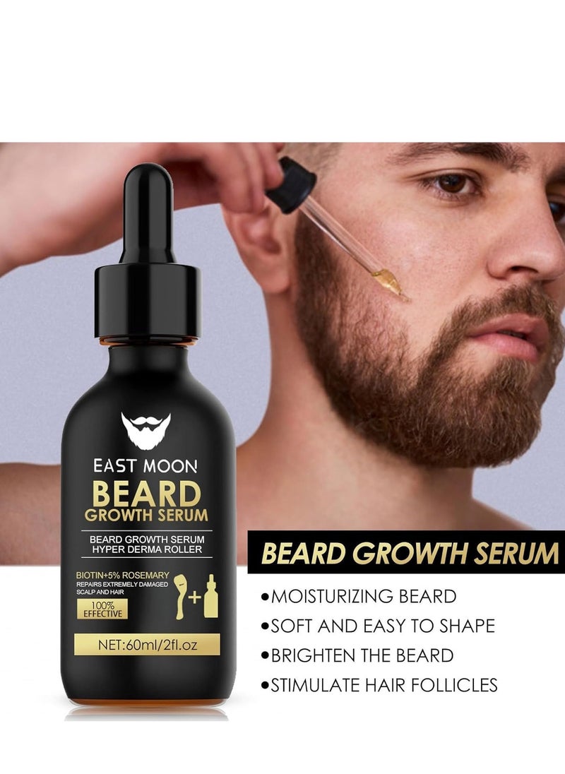 East Moon Beard Growth Kit-With Beard Derma Roller For Growth & Natural Ingredients Beard Growth Serum-Beard Grooming Kit For Men-Beard Kit For for Beard Rapid Growth and Thickening 60ml  - Image 3