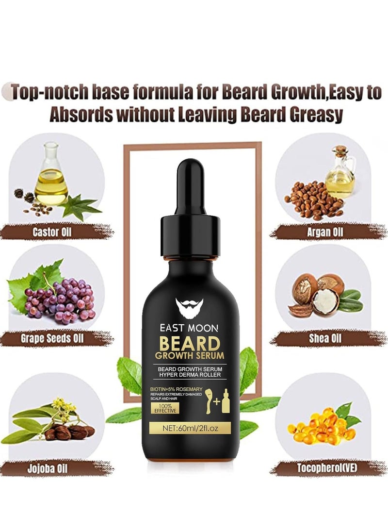 East Moon Beard Growth Kit-With Beard Derma Roller For Growth & Natural Ingredients Beard Growth Serum-Beard Grooming Kit For Men-Beard Kit For for Beard Rapid Growth and Thickening 60ml  - Image 5