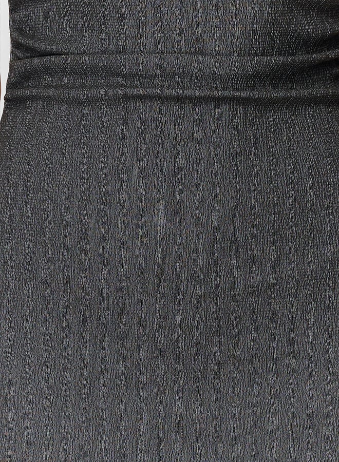 trendyol Anthracite Strapless Gathered Fitted Midi Flexible Knitted Pencil Dress  - Image 3