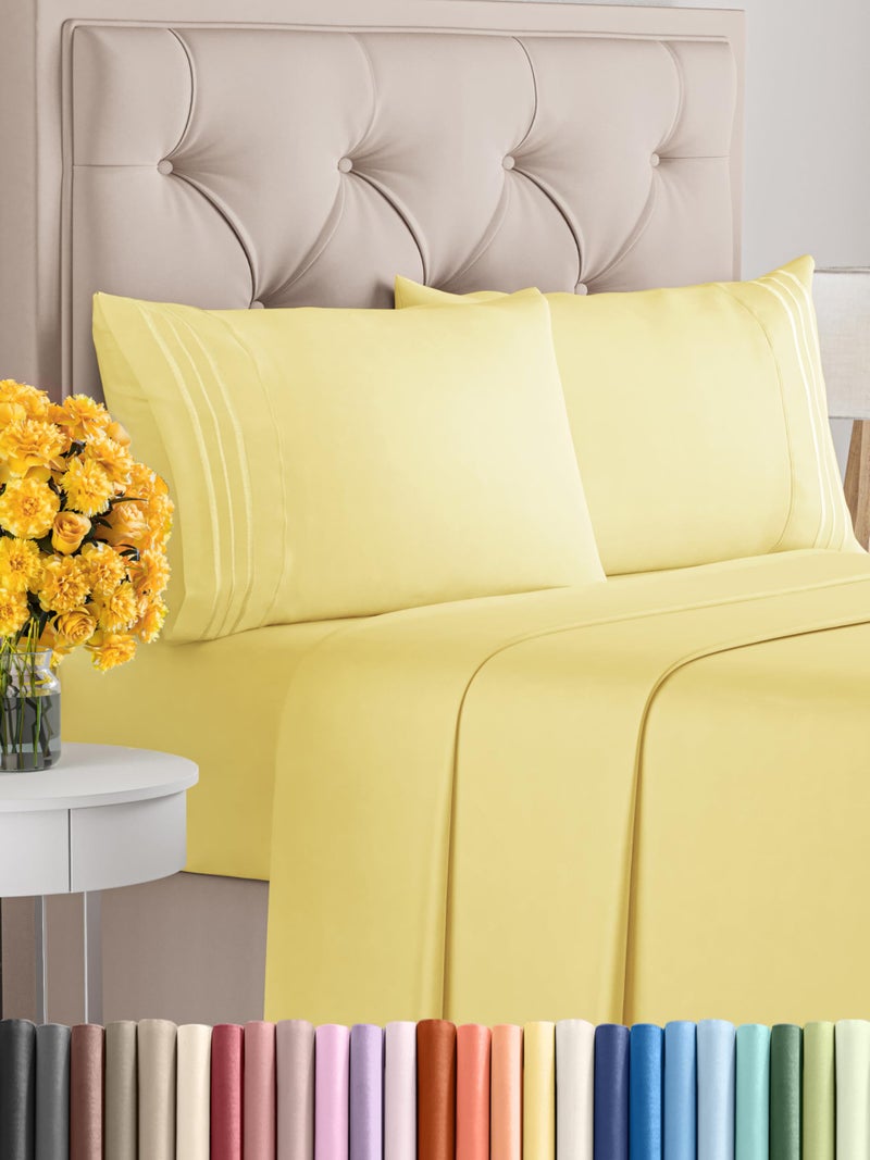 CGK Unlimited Cal King Size 4 Piece Sheet Set  Comfy Breathable  Cooling Bed Sheets Set  Hotel Luxury Bedding for Women Men Kids Teens Boys  Girls  Deep Pockets Soft and Wrinkle Free  OekoTex  Yellow 