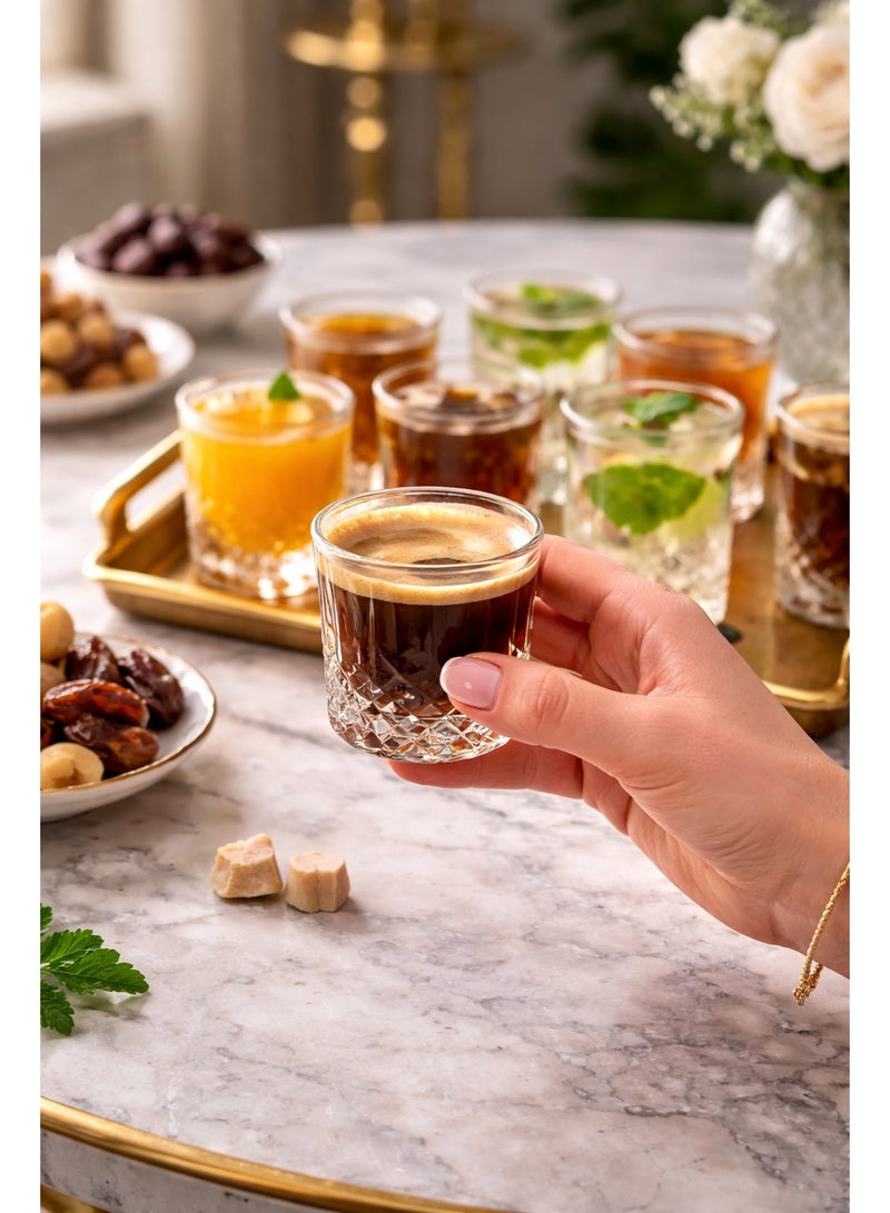 لومينارك طقم كاسات زجاج فاخرة 12 قطعة – ارتفاع 6 سم | تصميم كريستالي أنيق لتقديم القهوة والمشروبات الصغيرة ☕✨ - Image 1