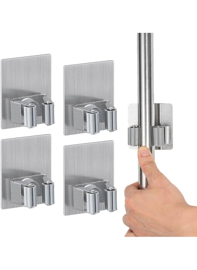 SHOWAY 4 PCS Mop Holder Broom Clips Wall Mount Reusable No Drilling Gripper Super Anti-Slip Self Adhesive Heavy Duty Stainless Steel for Home Office Kitchen Closet Garden Bathroom Wardrobe  - Image 1