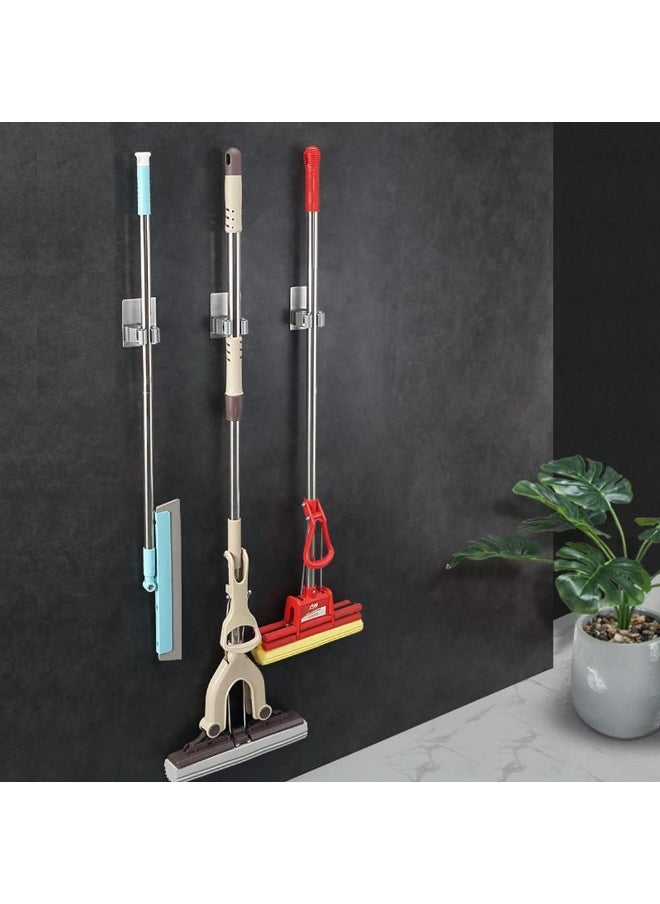 SHOWAY 4 PCS Mop Holder Broom Clips Wall Mount Reusable No Drilling Gripper Super Anti-Slip Self Adhesive Heavy Duty Stainless Steel for Home Office Kitchen Closet Garden Bathroom Wardrobe  - Image 2