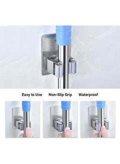 SHOWAY 4 PCS Mop Holder Broom Clips Wall Mount Reusable No Drilling Gripper Super Anti-Slip Self Adhesive Heavy Duty Stainless Steel for Home Office Kitchen Closet Garden Bathroom Wardrobe  - Image 5