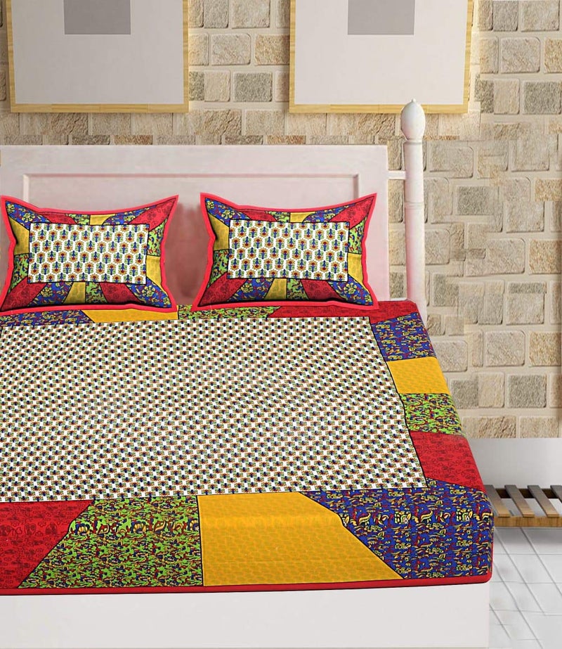 Ealth Kart Cotton Comfort Floral 180 TC Rajasthani Jaipuri Traditional Double Bedsheet with 2 Pillow Covers Red King Size - Image 2