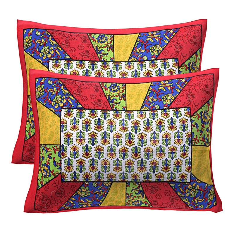 Ealth Kart Cotton Comfort Floral 180 TC Rajasthani Jaipuri Traditional Double Bedsheet with 2 Pillow Covers Red King Size - Image 3