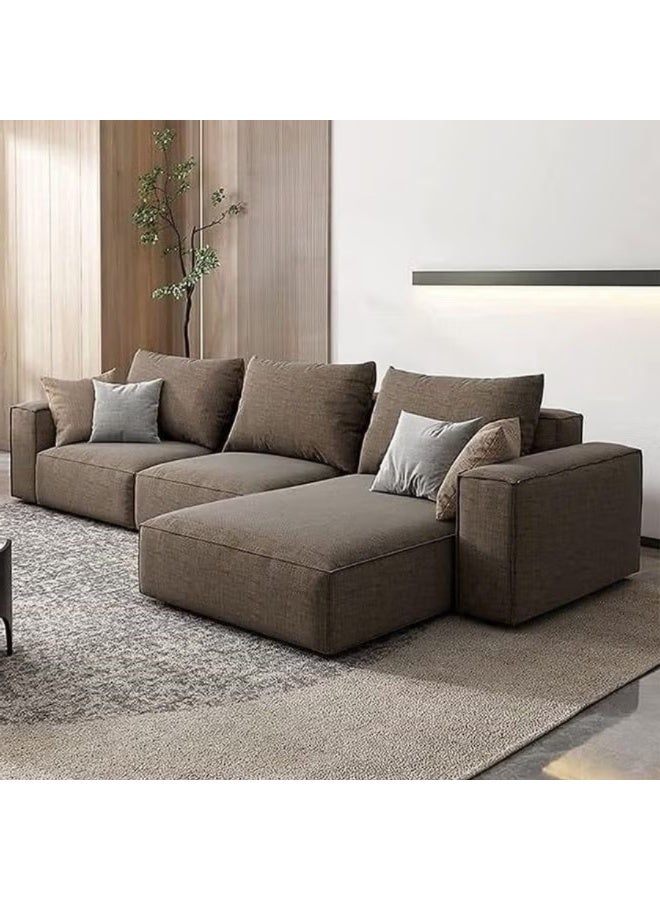 Al Zakharef Furniture Rabeena L-Shape Linen Fabric Corner Sofa Set – Luxury Sectional Couch for Living Room with Strong Wood Frame & Free Pillows – Modern L-Shape Sofa Color Dark Brown- Left Side - Image 1
