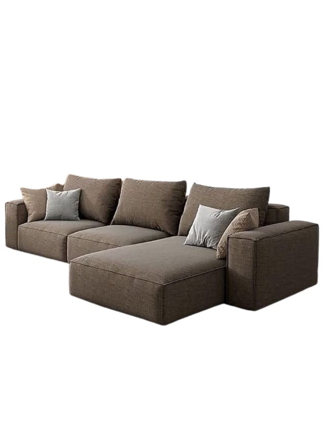 Al Zakharef Furniture Rabeena L-Shape Linen Fabric Corner Sofa Set – Luxury Sectional Couch for Living Room with Strong Wood Frame & Free Pillows – Modern L-Shape Sofa Color Dark Brown- Left Side - Image 4
