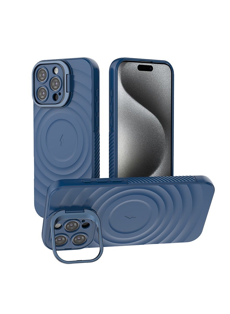 cas:pace Magnetic Phone Case for iPhone 14~16promax, Non-slip and Anti-drop Protective Case with Metal Lens Holder, Compatible with MagSafe - Blue + Two Tempered Films - Image 1
