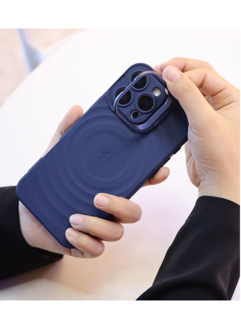 cas:pace Magnetic Phone Case for iPhone 14~16promax, Non-slip and Anti-drop Protective Case with Metal Lens Holder, Compatible with MagSafe - Blue + Two Tempered Films - Image 4