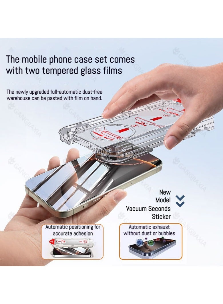 cas:pace Magnetic Phone Case for iPhone 14~16promax, Non-slip and Anti-drop Protective Case with Metal Lens Holder, Compatible with MagSafe - Blue + Two Tempered Films - Image 5