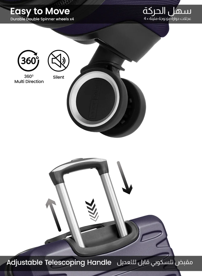 بارا جون AeroShield Lightweight ABS Hard Side 8Wheels Spinner Luggage Cabin Trolley Bag with Lock 20 Inch - Navy Blue