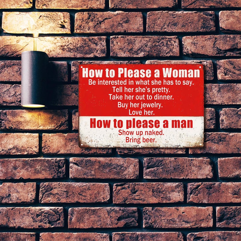 Fmcmly Funny Garage Sign Humor Man Cave Bar Art Decorations, How To Please A Woman And A Man Sign, Vintage Metal Tin Signs Home Kitchen Bedroom Wall Decor 8x12 Inch - Image 4