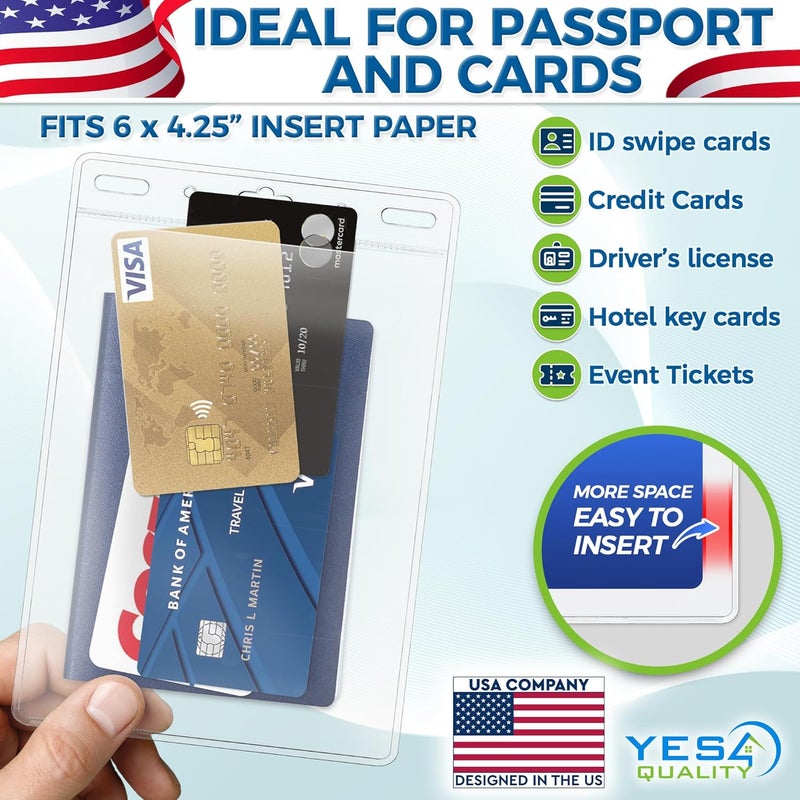 YES4QUALITY - Vertical Passport & ID Badge Holder - 4x6 Inch, 25 Pack - Clear Name Badge Holders for Travel, Work & Events - Zipperless Card Protector for Vaccination Cards, Tickets & Credentials - Image 2