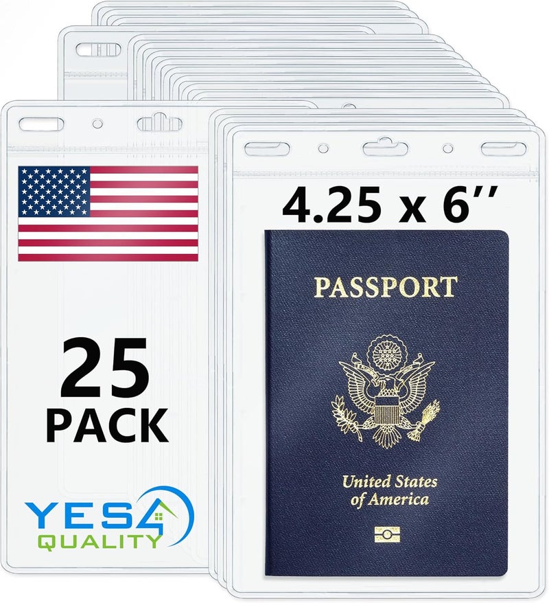 YES4QUALITY - Vertical Passport & ID Badge Holder - 4x6 Inch, 25 Pack - Clear Name Badge Holders for Travel, Work & Events - Zipperless Card Protector for Vaccination Cards, Tickets & Credentials - Image 1