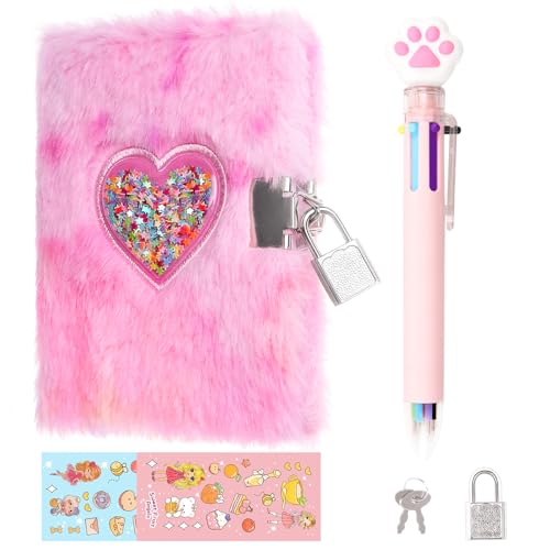 PrinBarBee MINI Heart Diary for Girls with Lock and Keys 47x61in Cute Plush Diary Secret Diary Writing Journal Lined Pages Notebook Sequined Design Birthday Gift Set for Kids ages 68 - Image 1