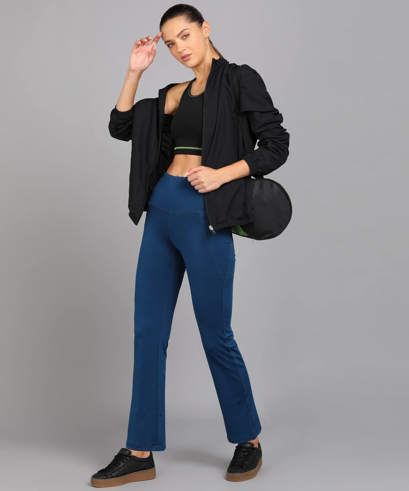 Rock Paper Scissors Premium Flare Gym Pants High Waist Stretchable Flared Leggings with Pockets Gym wear/Active Wear Tights Yoga Pants Womens Workout Tights Gym Tight Blue - Image 4