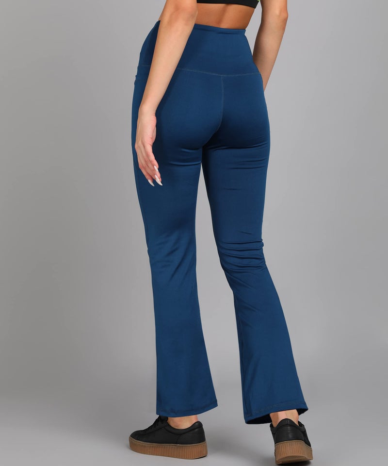 Rock Paper Scissors Premium Flare Gym Pants High Waist Stretchable Flared Leggings with Pockets Gym wear/Active Wear Tights Yoga Pants Womens Workout Tights Gym Tight Blue - Image 3