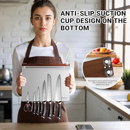 Nanbone Magnetic Knife Block Stand Without Knives Double Sided Magnetic Knife Holder Rack for Kitchen Counter Stainless Steel Knife Magnetic Strip Display Stand Storage Organizer with Wood Base - Image 4