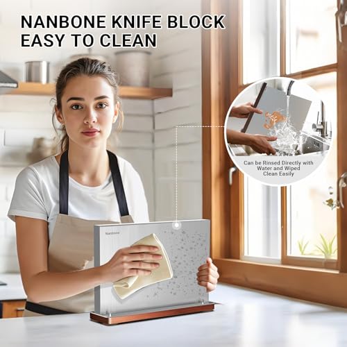 Nanbone Magnetic Knife Block Stand Without Knives Double Sided Magnetic Knife Holder Rack for Kitchen Counter Stainless Steel Knife Magnetic Strip Display Stand Storage Organizer with Wood Base - Image 5