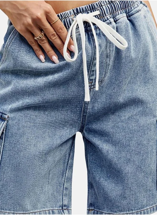 YUNIQEE Blue Solid Denim Shorts