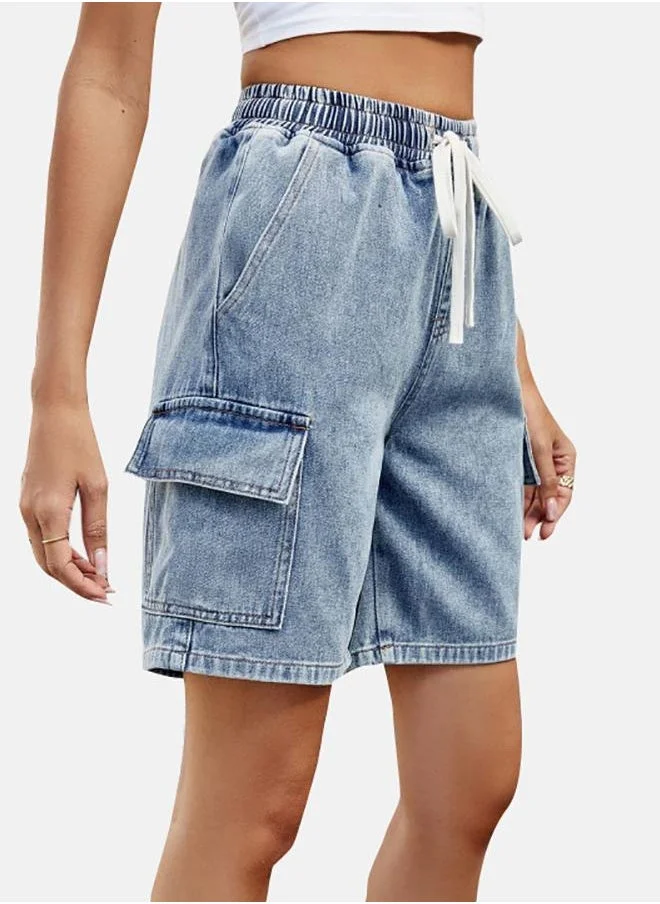 YUNIQEE Blue Solid Denim Shorts