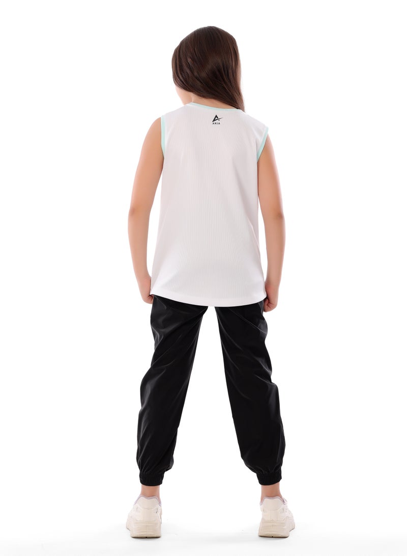 Girls' White Basketball T-Shirt – Comfortable, Sleeveless Design