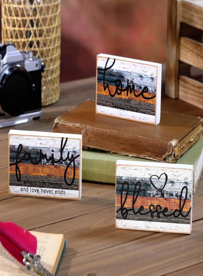 جيتك لوحة خشبية ريفية من جيتك مكونة من 3 قطع، تحمل عبارة "منزل عائلي مبارك"، على شكل قلب صغير، مزخرفة بنمط ريفي، مناسبة لتزيين طاولة غرفة النوم أو المطبخ أو غرفة المعيشة. - Image 2