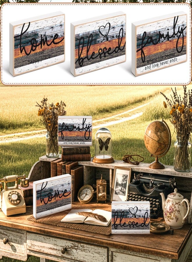 جيتك لوحة خشبية ريفية من جيتك مكونة من 3 قطع، تحمل عبارة "منزل عائلي مبارك"، على شكل قلب صغير، مزخرفة بنمط ريفي، مناسبة لتزيين طاولة غرفة النوم أو المطبخ أو غرفة المعيشة. - Image 3