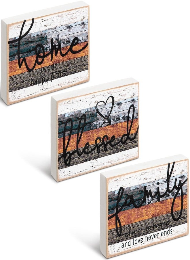 جيتك لوحة خشبية ريفية من جيتك مكونة من 3 قطع، تحمل عبارة "منزل عائلي مبارك"، على شكل قلب صغير، مزخرفة بنمط ريفي، مناسبة لتزيين طاولة غرفة النوم أو المطبخ أو غرفة المعيشة. - Image 1