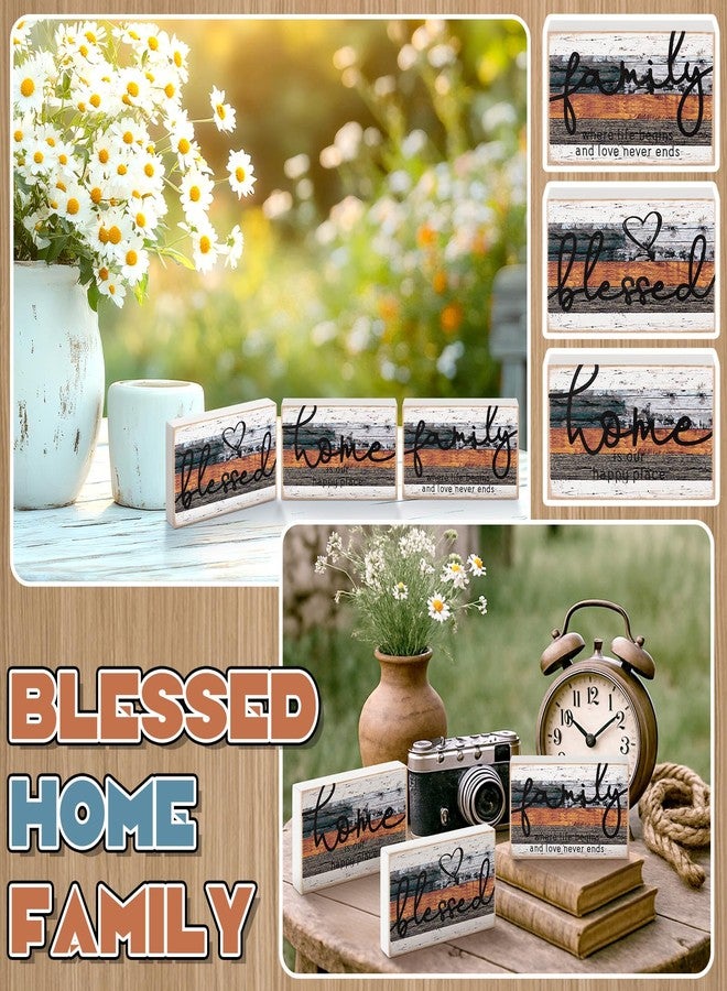 جيتك لوحة خشبية ريفية من جيتك مكونة من 3 قطع، تحمل عبارة "منزل عائلي مبارك"، على شكل قلب صغير، مزخرفة بنمط ريفي، مناسبة لتزيين طاولة غرفة النوم أو المطبخ أو غرفة المعيشة. - Image 4