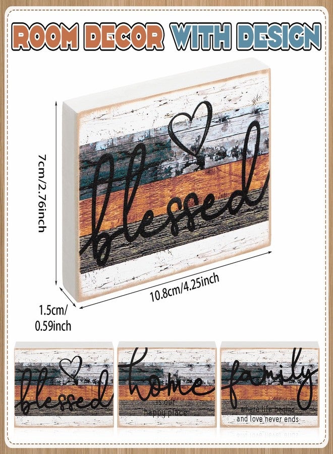 جيتك لوحة خشبية ريفية من جيتك مكونة من 3 قطع، تحمل عبارة "منزل عائلي مبارك"، على شكل قلب صغير، مزخرفة بنمط ريفي، مناسبة لتزيين طاولة غرفة النوم أو المطبخ أو غرفة المعيشة. - Image 5