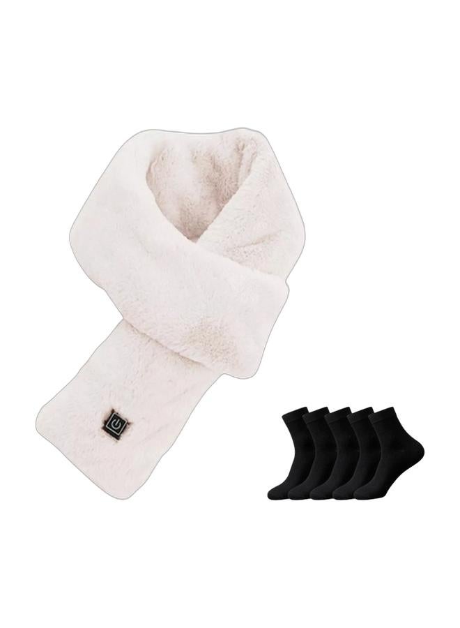 Winter Comfort Gift Set: USB Rechargeable Heated Scarf + 5 Pairs Men’s 100% Cotton Crew Socks - Image 1