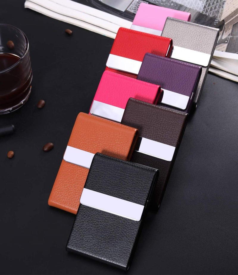 JuneLsy Business Card Holder Case - Professional PU Leather Business Card Case Metal Name Card Holder Pocket Business Card Carrier for Men & Women with Magnetic Shut (Y-Rose Red) - Image 3