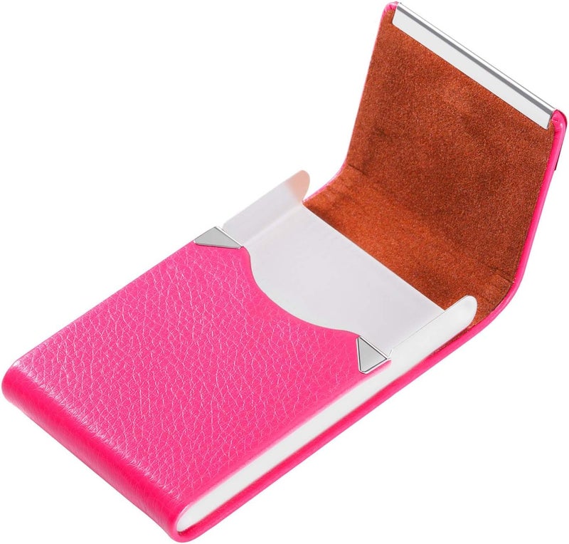 JuneLsy Business Card Holder Case - Professional PU Leather Business Card Case Metal Name Card Holder Pocket Business Card Carrier for Men & Women with Magnetic Shut (Y-Rose Red) - Image 4