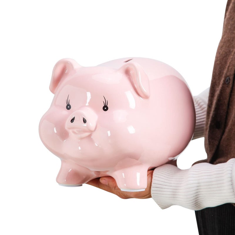 PIG WORLD 11'' Large Piggy Bank for Adults Must Break to Open,Ceramic Coin Bank,Girls Piggy Bank for Boys,Money Box Jar,Alcancias De Dinero para Adultos NiÃ±os,Money Bank,Modren Home Decor Living Room - Image 1