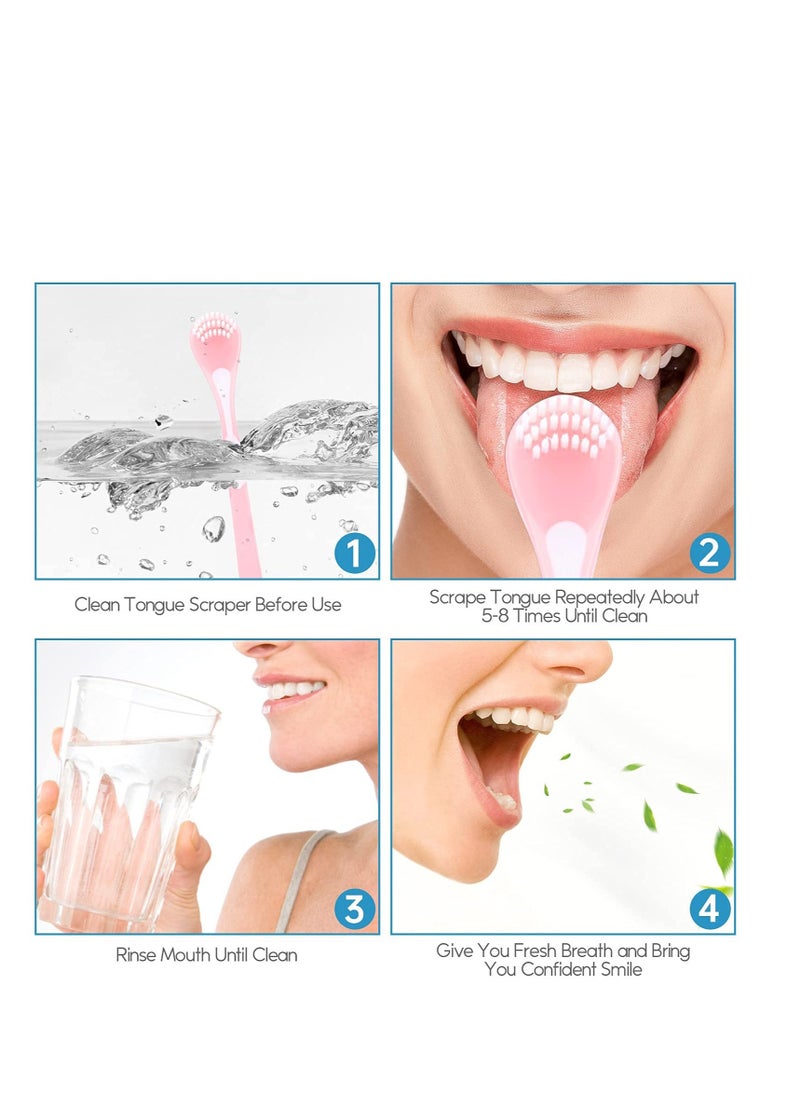 SYOSI Adult Tongue Scraper and Cleaning Brush Double-Sided Soft Coating Portable Food-Grade Oral Massage 3-Color 6 Pack  - Image 4