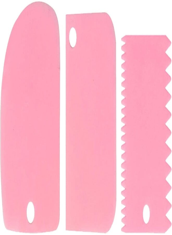 GEZICHTA Cake Cream Scraper 3pcs/set Pastry Tools sy Clean Home Kitchen Dough Fondant Baking Spatula Teeth Edge Irregular Sther Hanging Hole Slicer Cutters(Pink) 