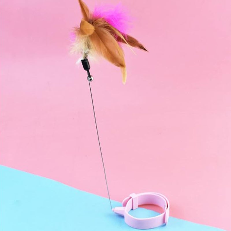 Cat Interactive Wand Toy with Bell Flexible Fun for Indoor Play Pink - Image 1