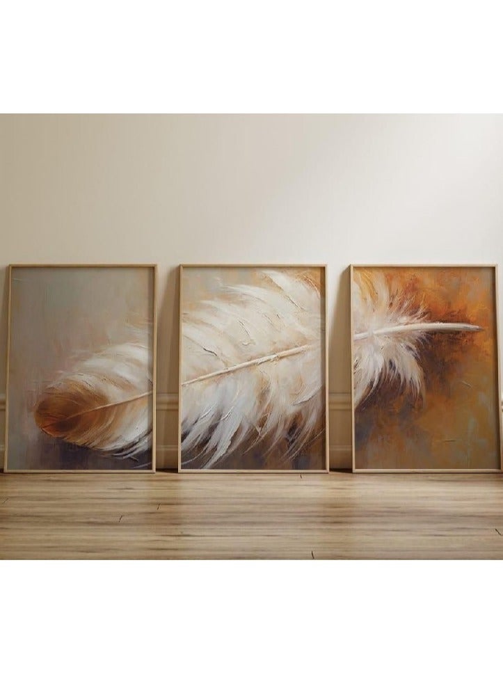 Feather of Serenity" Abstract Art Prints - Textured Modern Wall Decor Trio 