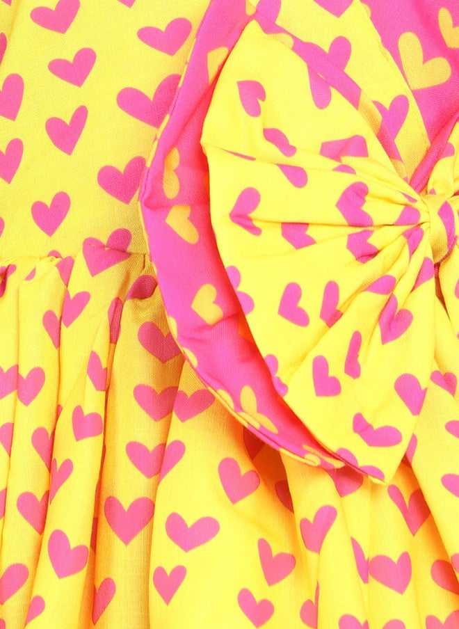 PinkChick Fit & Flare Dress for Girls in Yellow and Pink - Image 2