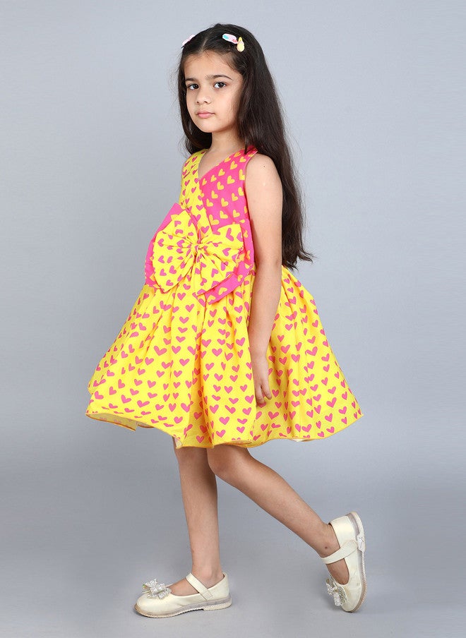 PinkChick Fit & Flare Dress for Girls in Yellow and Pink - Image 4