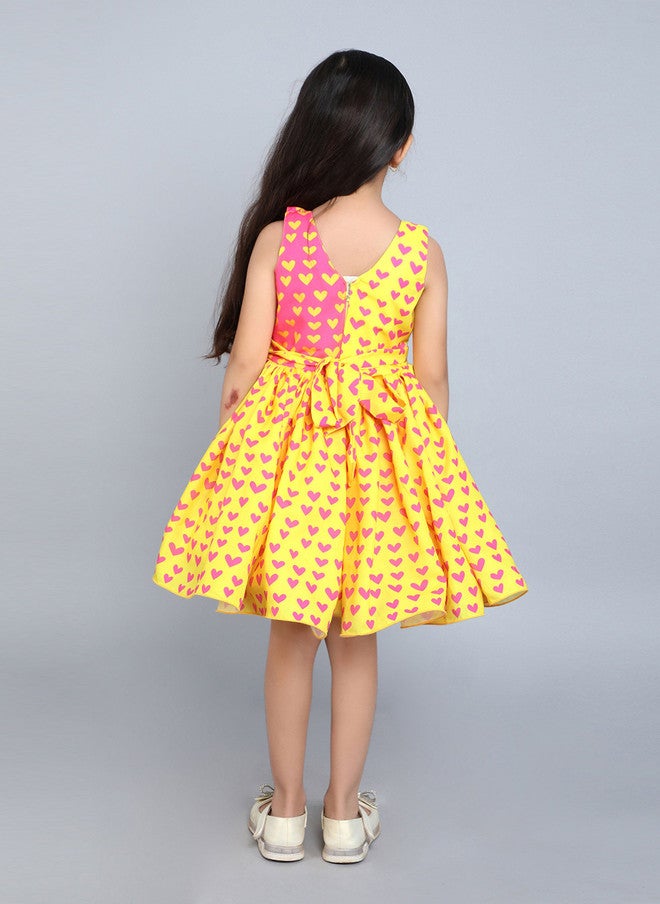 PinkChick Fit & Flare Dress for Girls in Yellow and Pink - Image 5